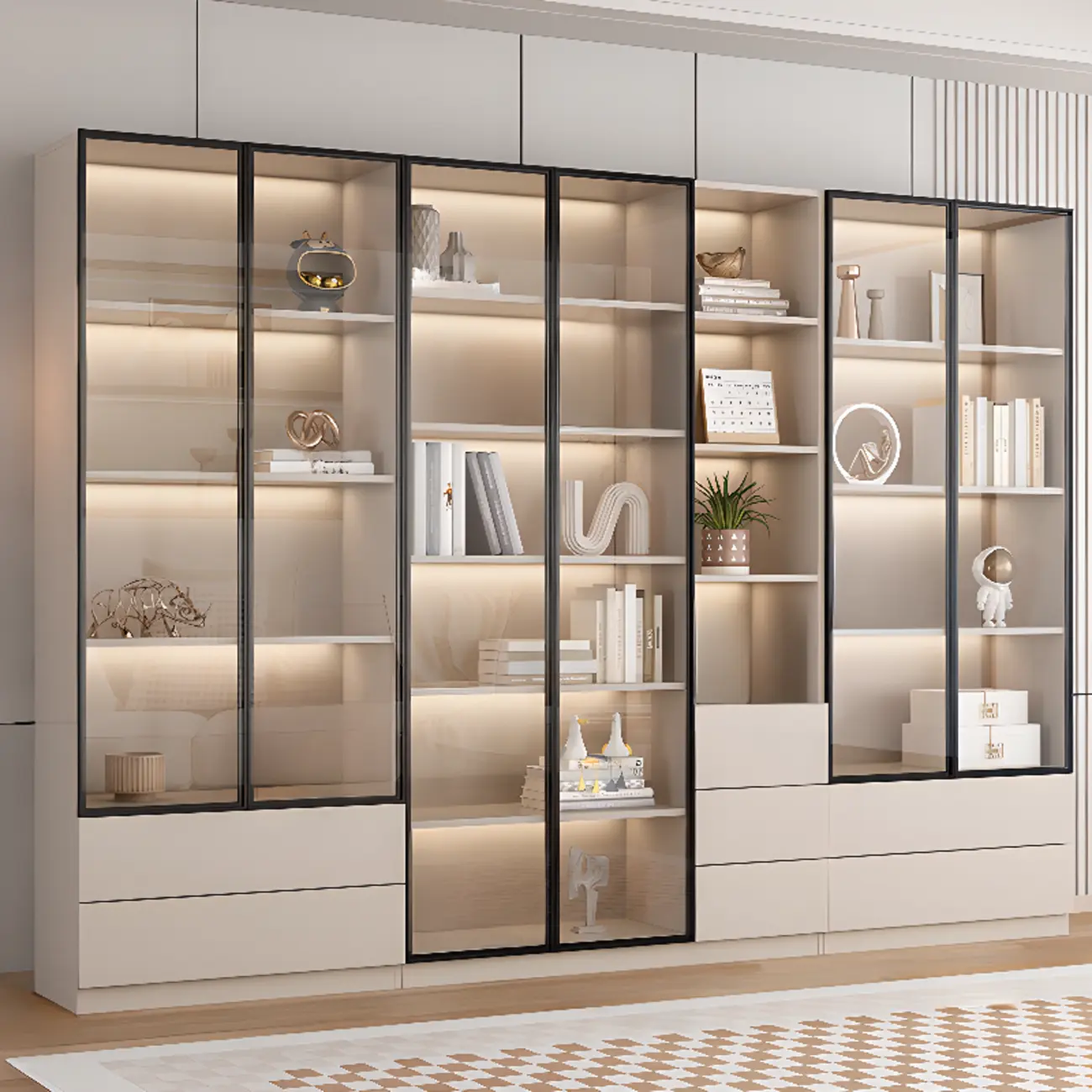 Elegant Natural Wooden Display Cabinet with LED Lighting Image - 16 | homeyfad