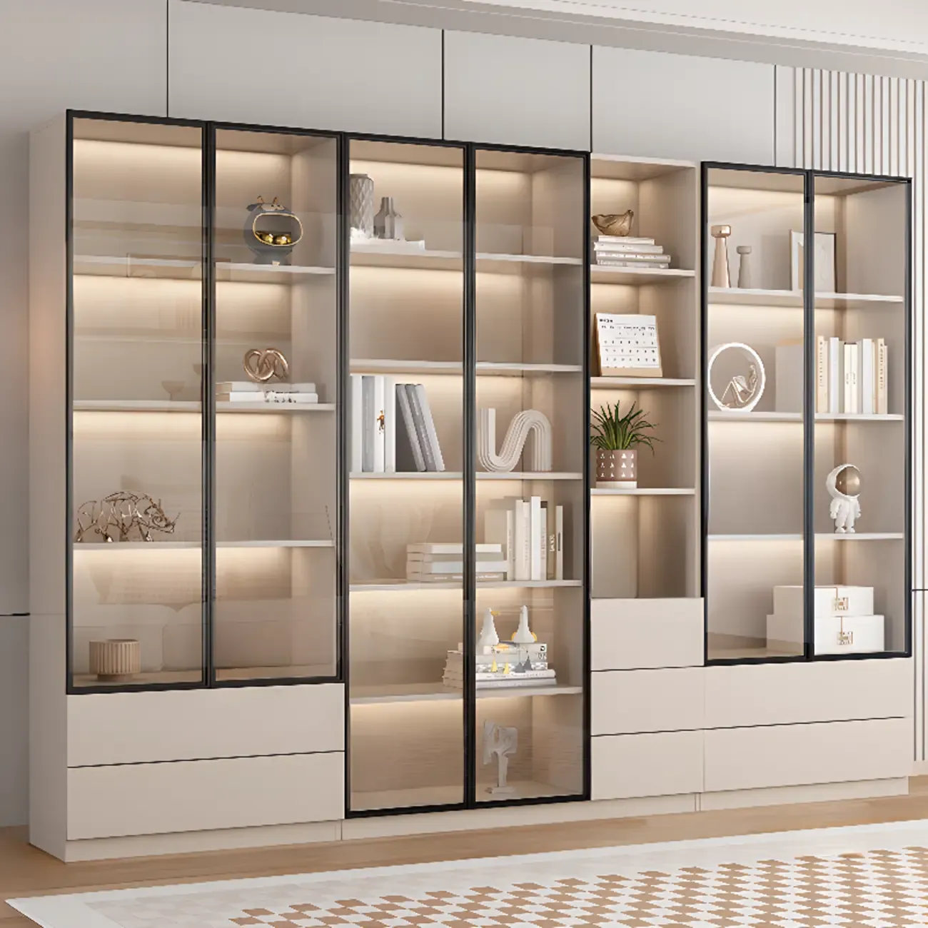 Elegant Natural Wooden Display Cabinet with LED Lighting Image - 16