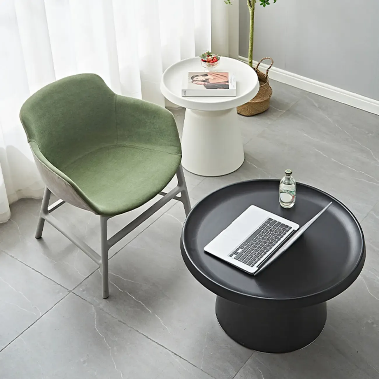 White Round Metal End Table with Tray Top for Living Room Image - 8