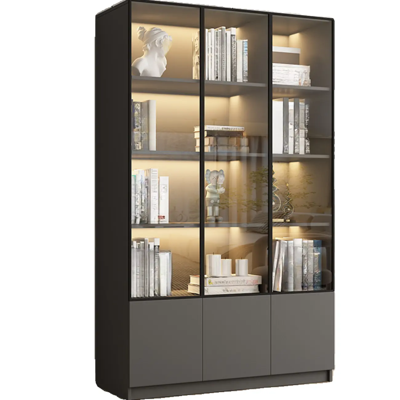 Modern Black Glass Display Cabinet with Shelves Image - 18 | homeyfad