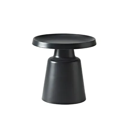  White Round Metal End Table with Tray Top for Living Room Image - 9