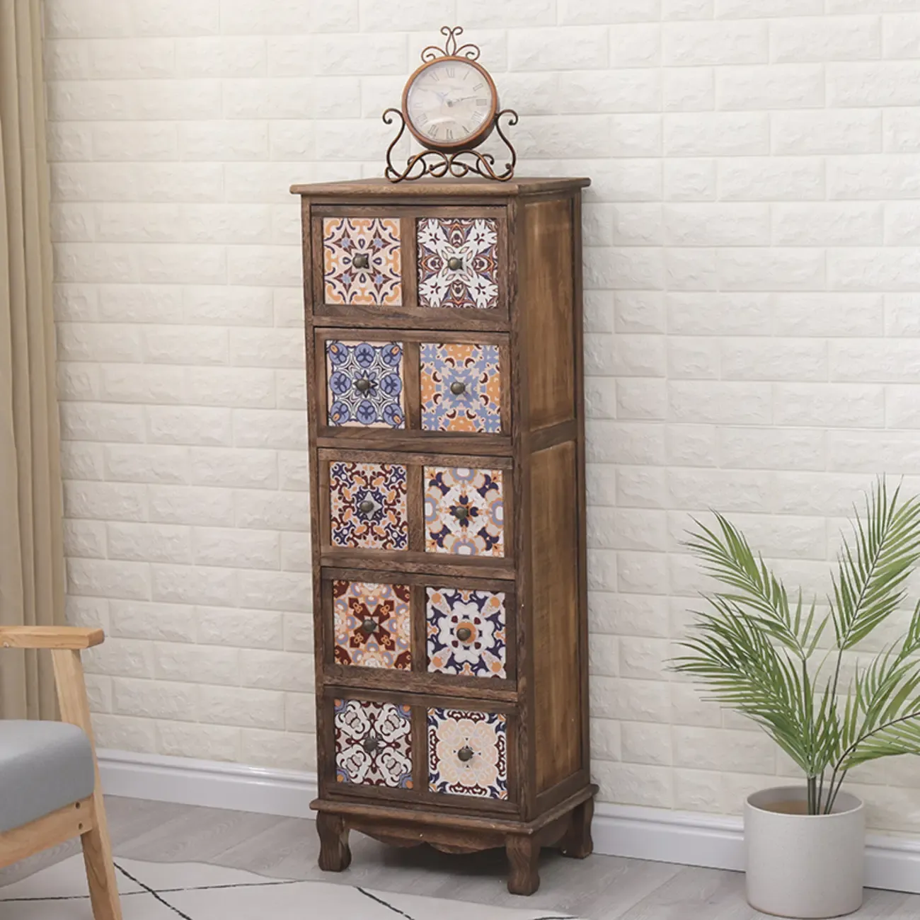 Mid-Century Vintage Cabinet with Drawers-Unique Pattern Image - 16