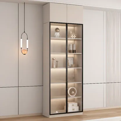 Elegant Natural Wooden Display Cabinet with LED Lighting Image - 18