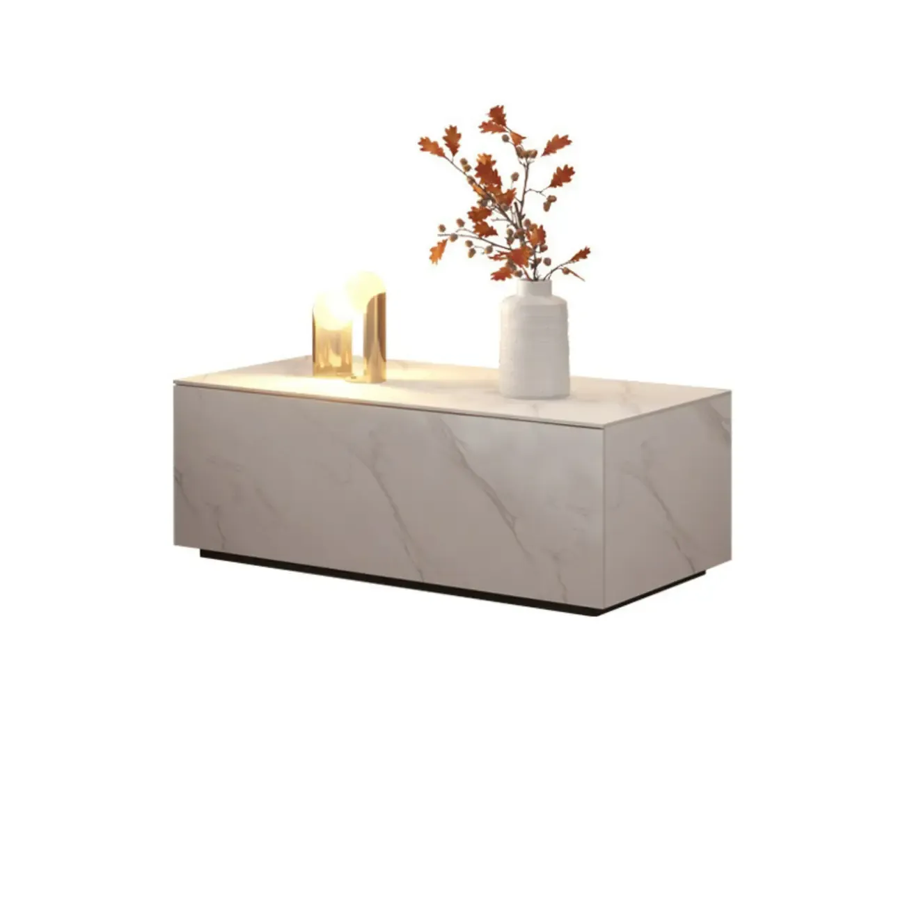 Modern Stone Bedside Table with Large Storage Drawer Image - 2