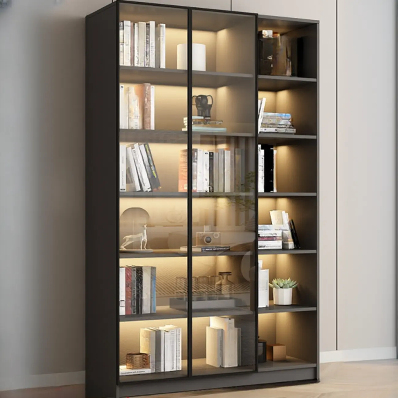 Modern Black Glass Display Cabinet with Shelves Image - 20 | homeyfad