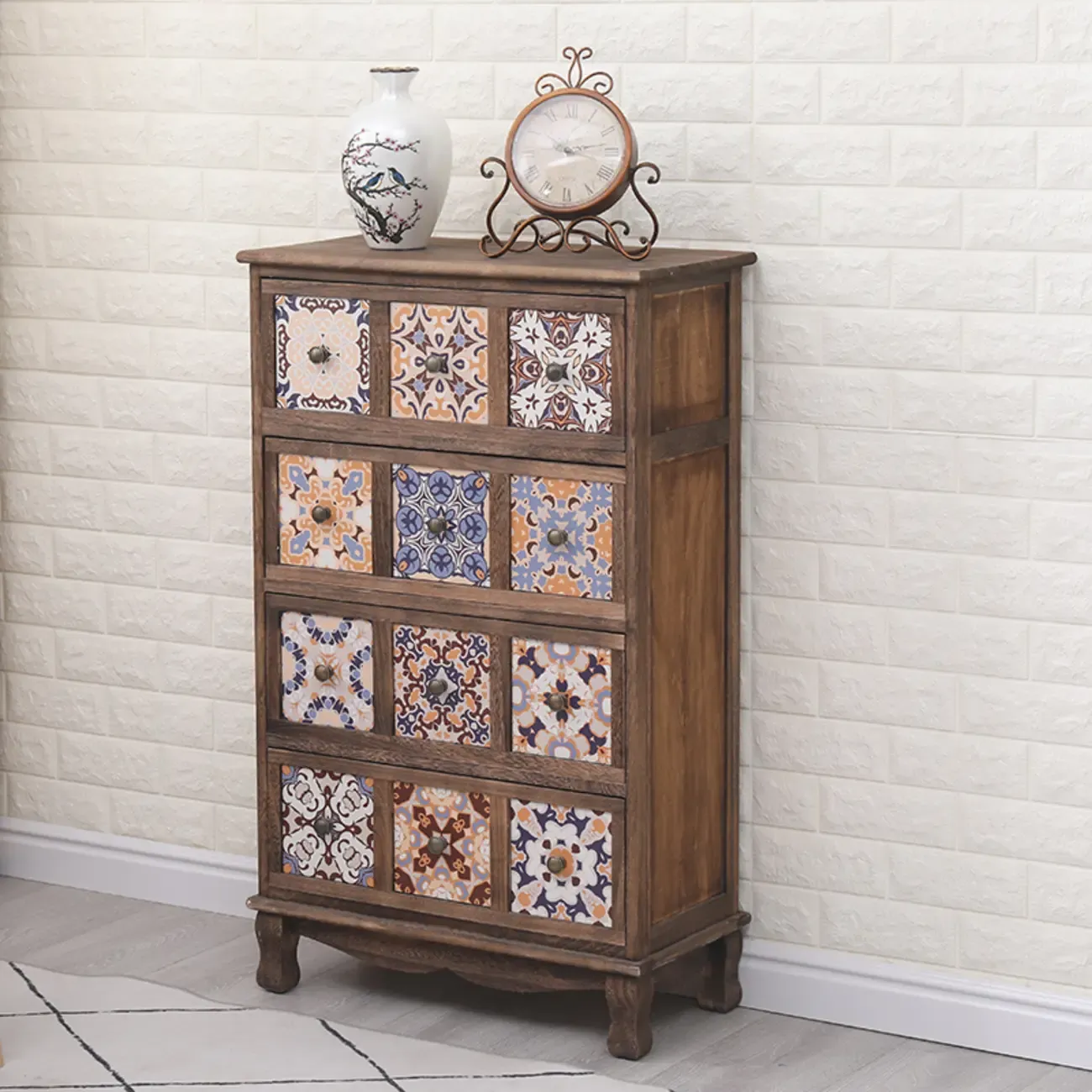 Mid-Century Vintage Cabinet with Drawers-Unique Pattern Image - 17