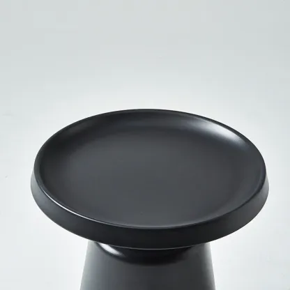  White Round Metal End Table with Tray Top for Living Room Image - 11