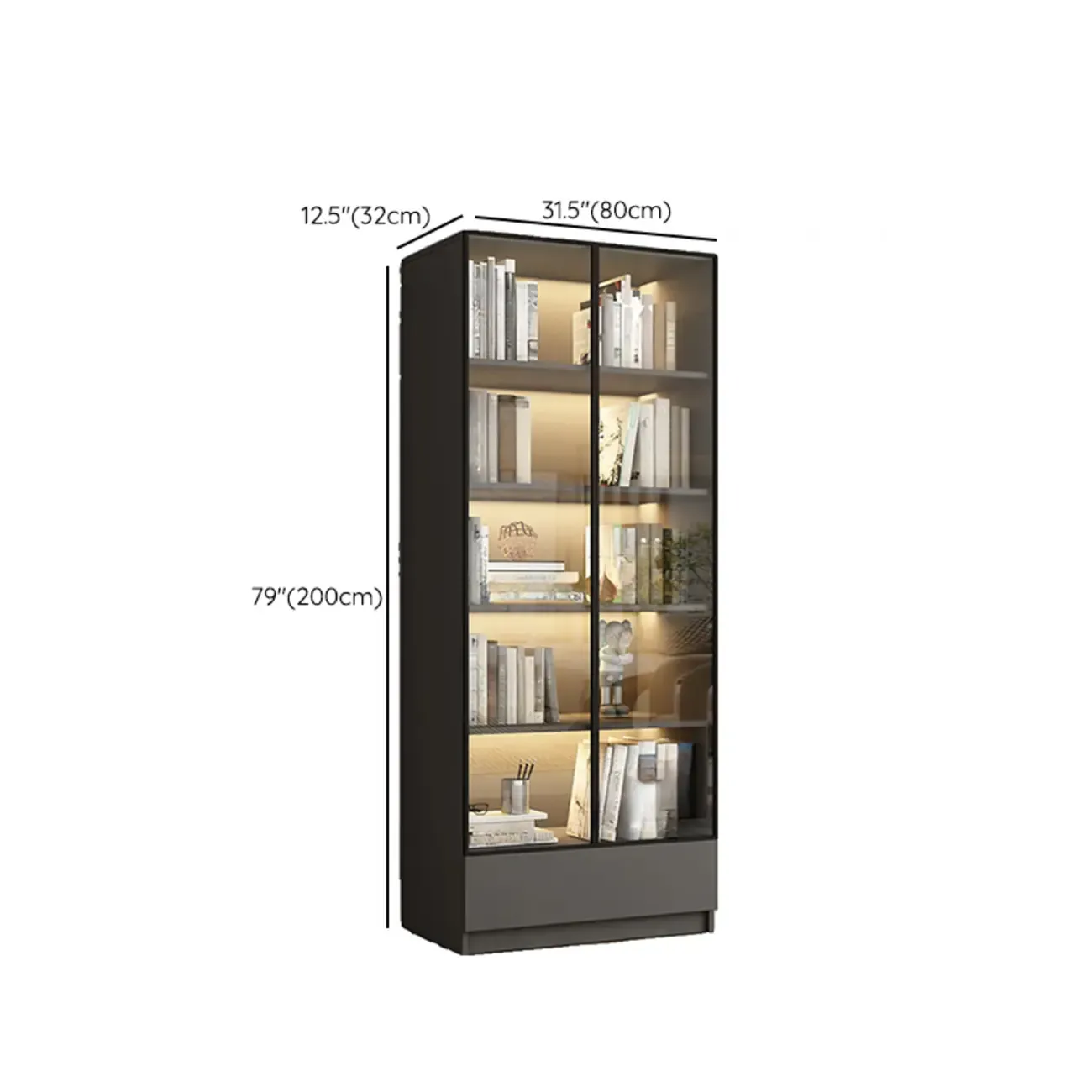 Modern Black Glass Display Cabinet with Shelves Image - 22