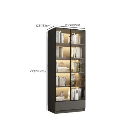 Modern Black Glass Display Cabinet with Shelves Image - 22