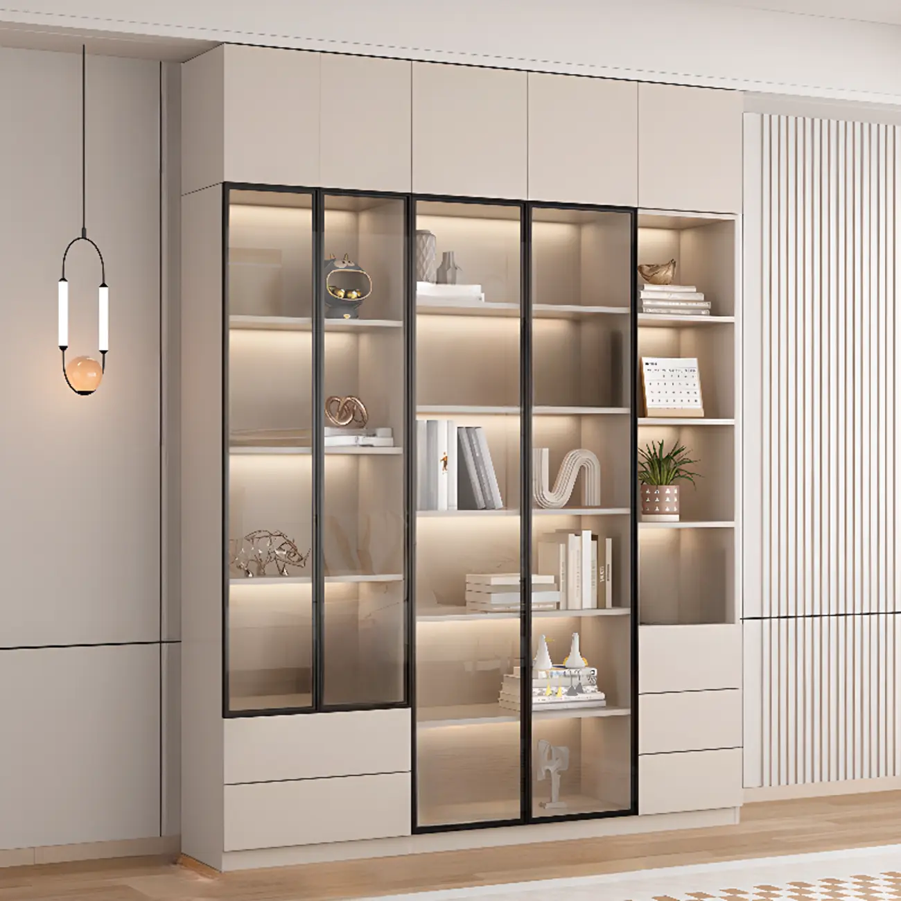 Elegant Natural Wooden Display Cabinet with LED Lighting Image - 21 | homeyfad