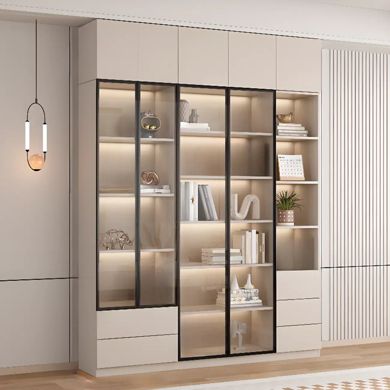 Elegant Natural Wooden Display Cabinet with LED Lighting Image - 21