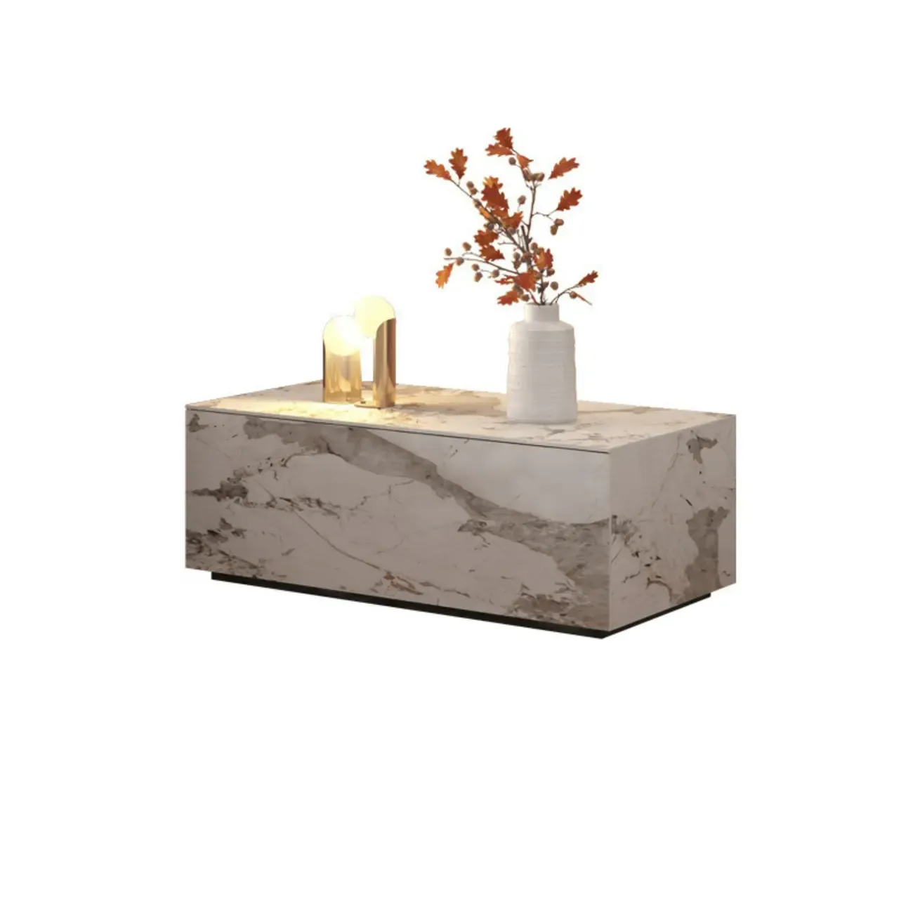 Modern Stone Bedside Table with Large Storage Drawer Image - 5
