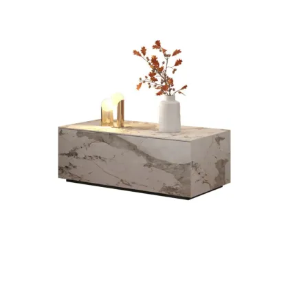 Modern Stone Bedside Table with Large Storage Drawer Image - 5