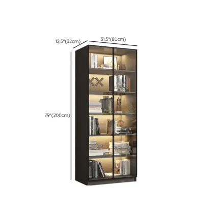 Modern Black Glass Display Cabinet with Shelves Image - 25