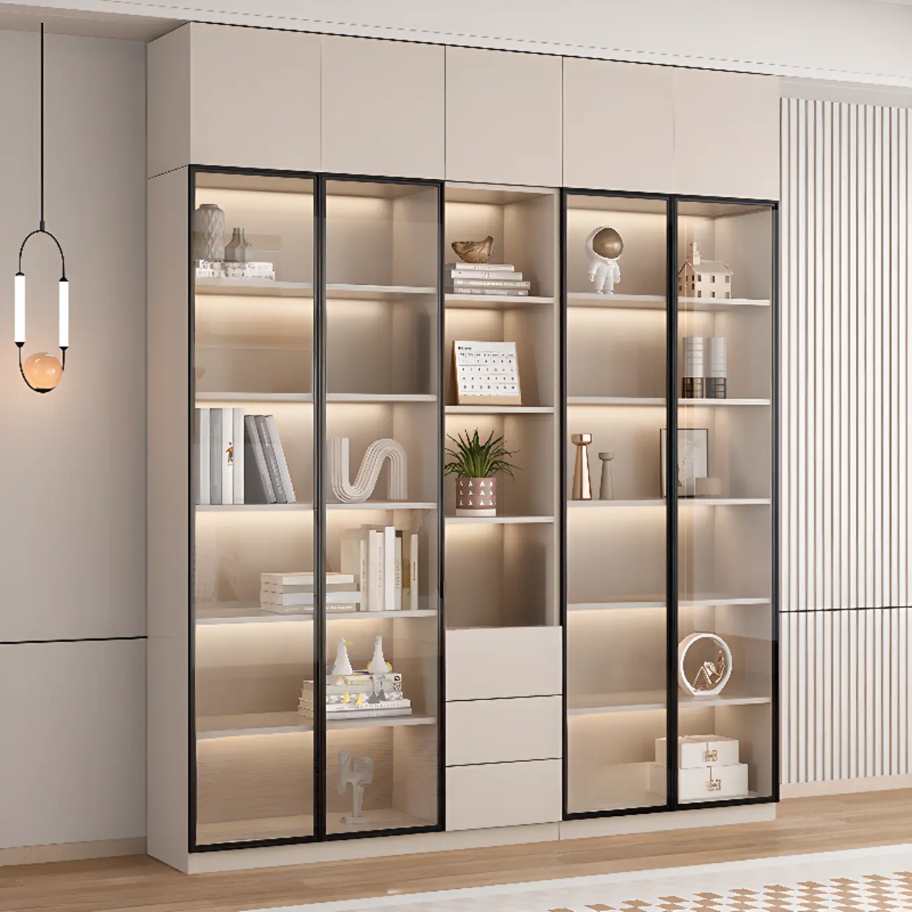 Elegant Natural Wooden Display Cabinet with LED Lighting Image - 22 | homeyfad
