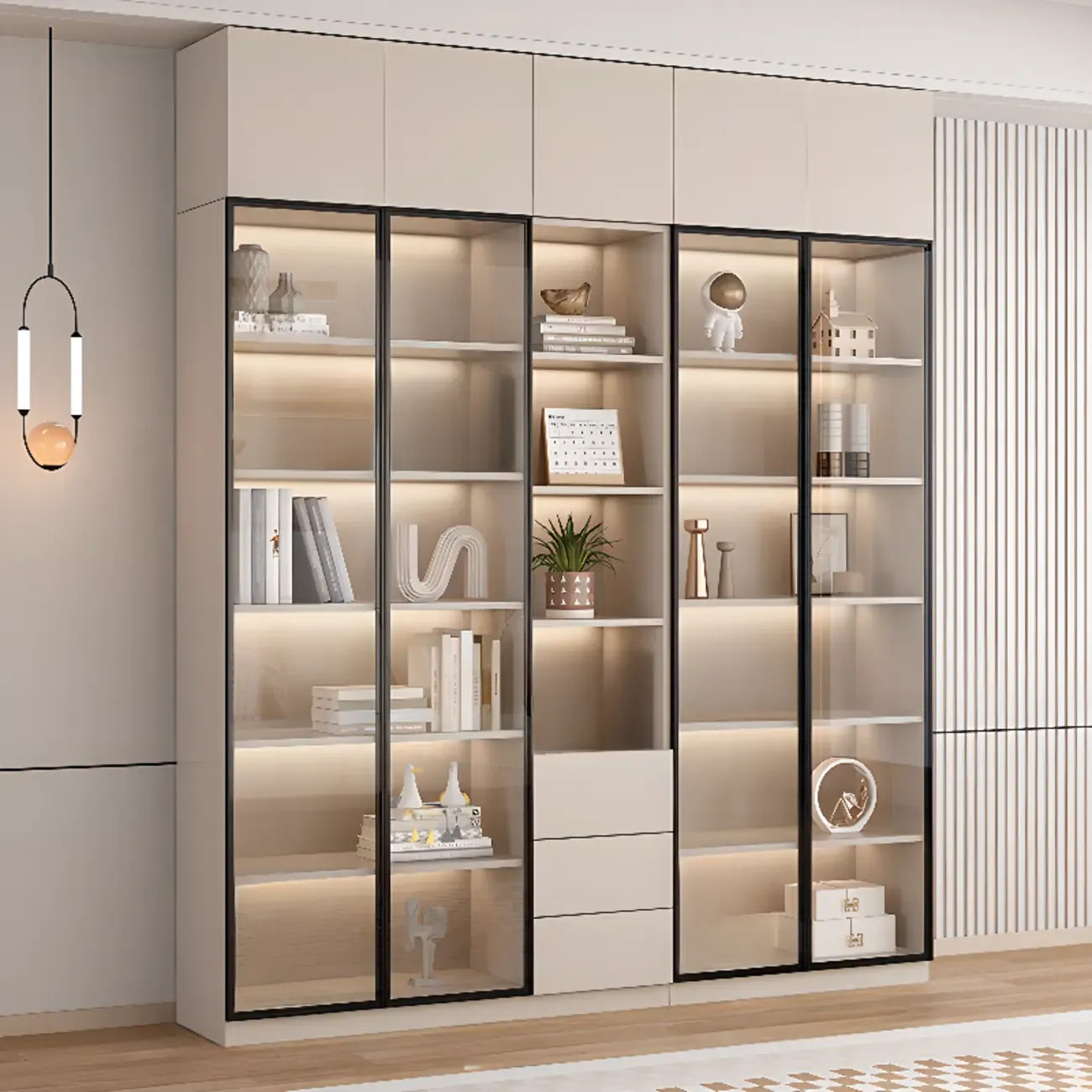 Elegant Natural Wooden Display Cabinet with LED Lighting Image - 22