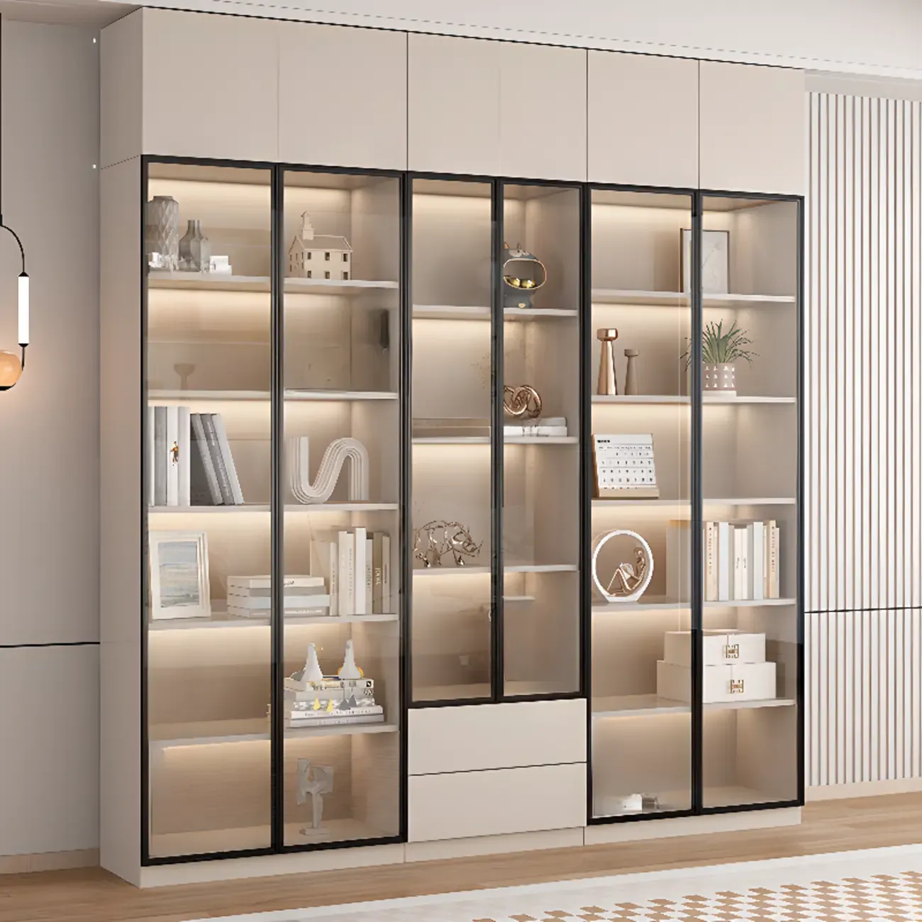 Elegant Natural Wooden Display Cabinet with LED Lighting Image - 23