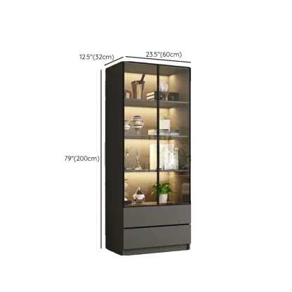 Modern Black Glass Display Cabinet with Shelves Image - 27