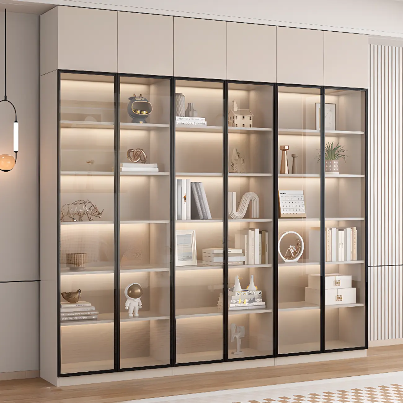 Elegant Natural Wooden Display Cabinet with LED Lighting Image - 24 | homeyfad