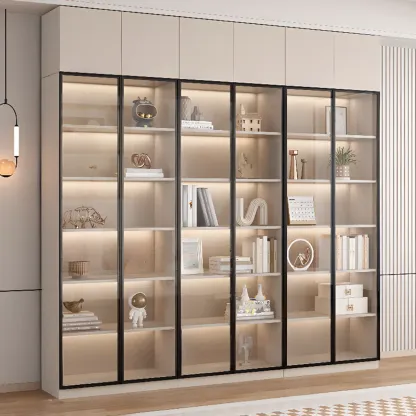 Elegant Natural Wooden Display Cabinet with LED Lighting Image - 24