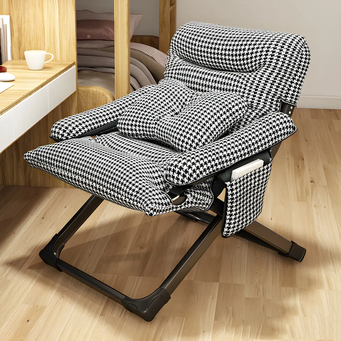 Houndstooth Modern Fabric Rocker Recliner Chair with Storage Image - 16 | homeyfad