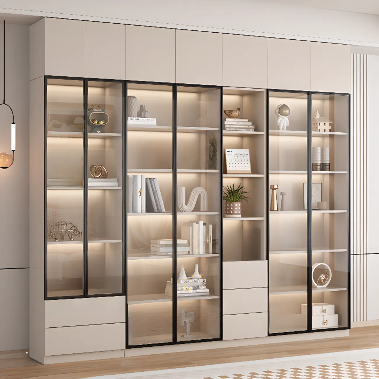 Elegant Natural Wooden Display Cabinet with LED Lighting Image - 25 | homeyfad