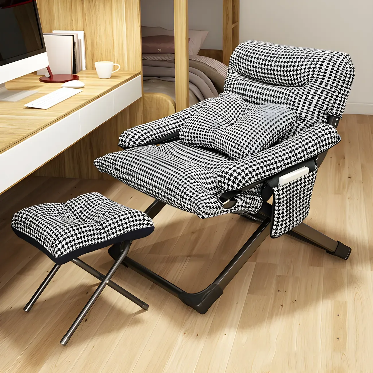 Houndstooth Modern Fabric Rocker Recliner Chair with Storage Image - 17