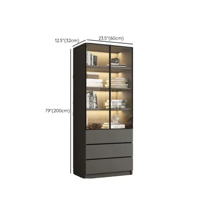 Modern Black Glass Display Cabinet with Shelves Image - 29