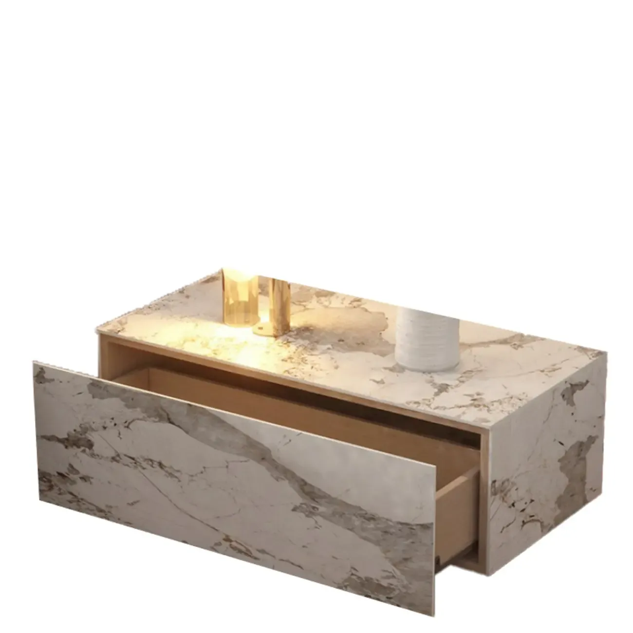 Modern Stone Bedside Table with Large Storage Drawer Image - 10