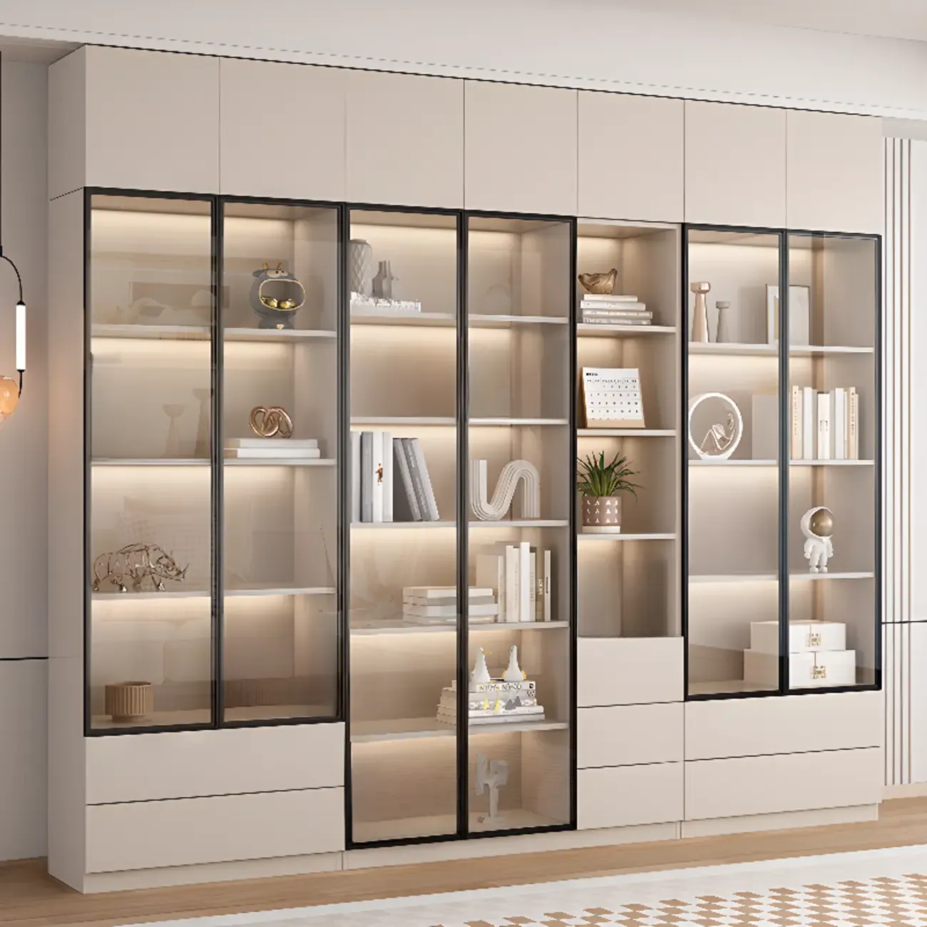 Elegant Natural Wooden Display Cabinet with LED Lighting Image - 26