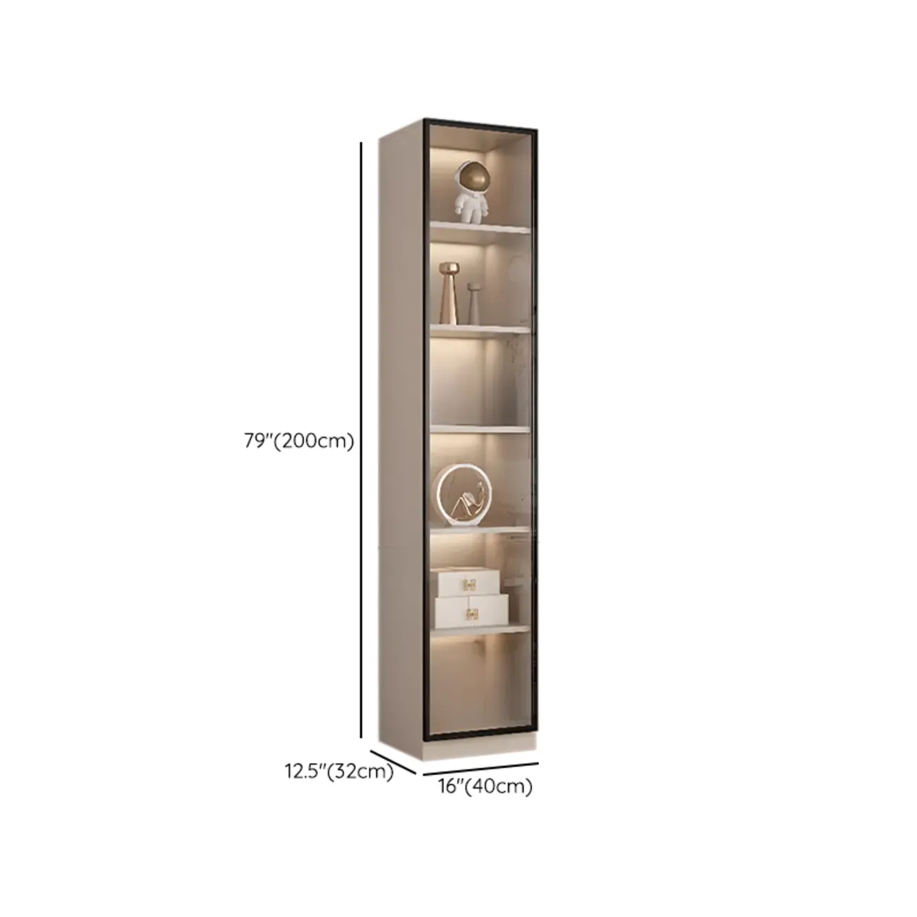 Elegant Natural Wooden Display Cabinet with LED Lighting #size | homeyfad