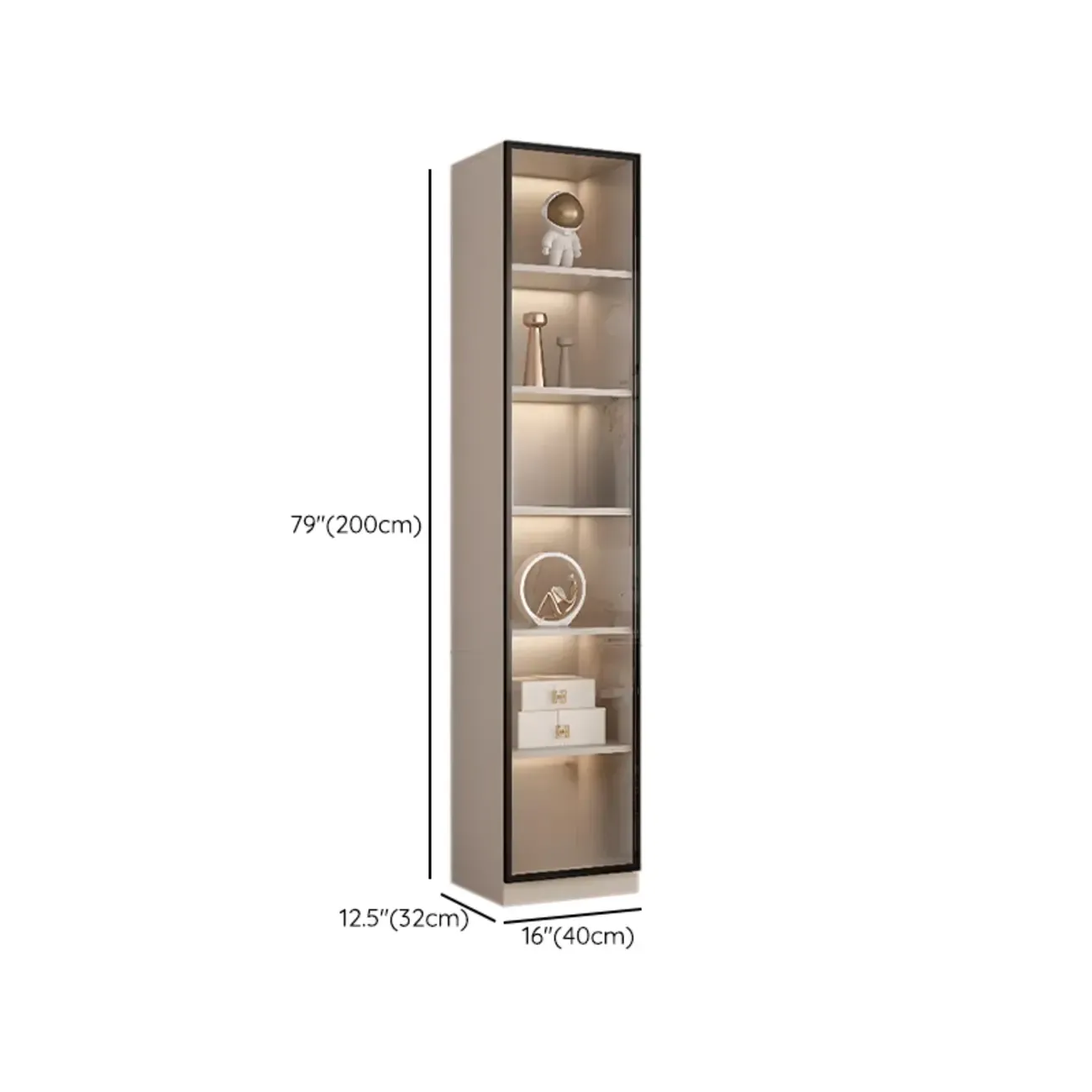 Elegant Natural Wooden Display Cabinet with LED Lighting #size