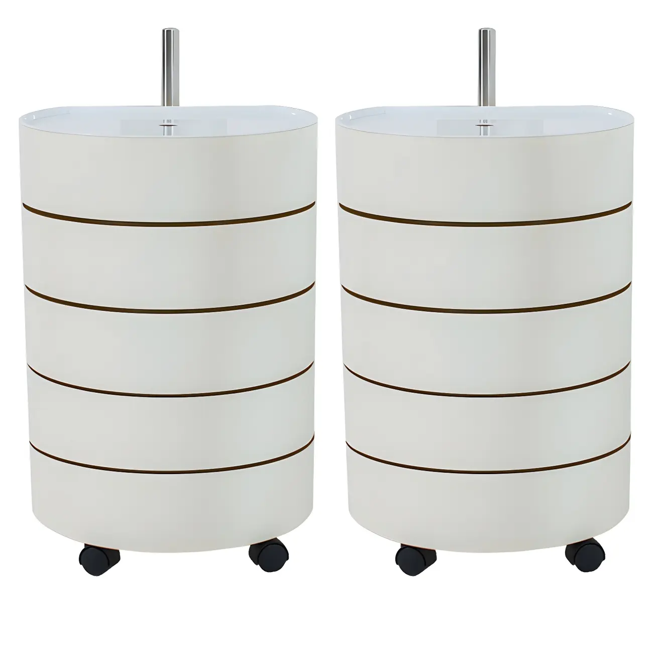 Simple Off White Rotating Bedside Table with Drawers Storage  Image - 2 | homeyfad