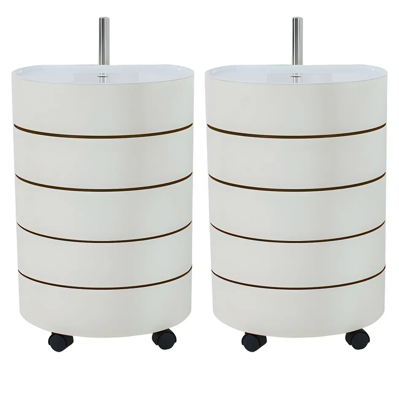 Simple Off White Rotating Bedside Table with Drawers Storage  Image - 2