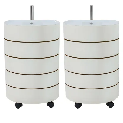 Simple Off White Rotating Bedside Table with Drawers Storage  Image - 2