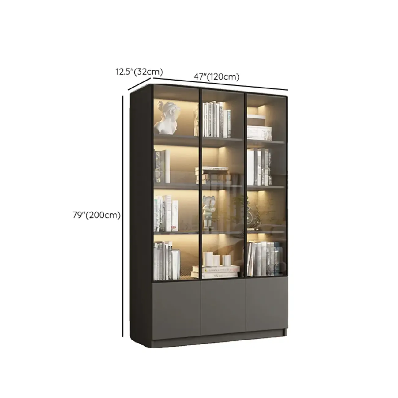 Modern Black Glass Display Cabinet with Shelves Image - 32