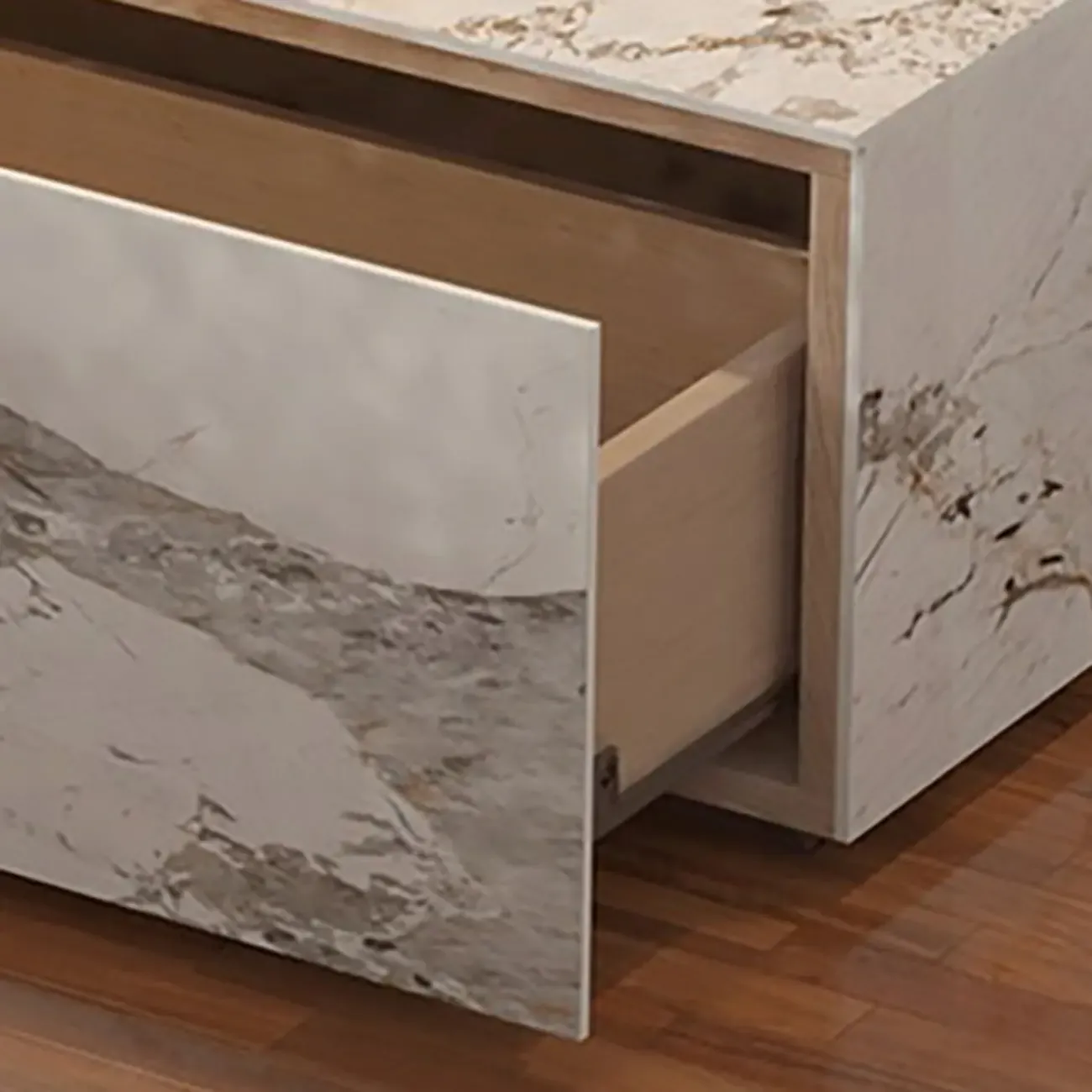 Modern Stone Bedside Table with Large Storage Drawer Image - 13