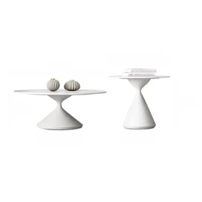 White Round Nesting Coffee Table with Modern Simple Style Image - 6