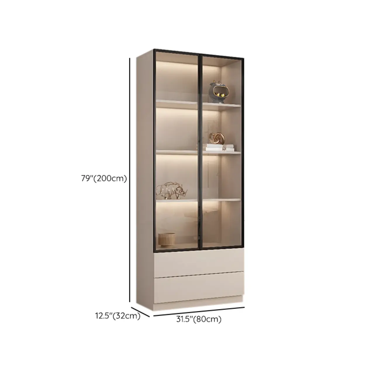 Elegant Natural Wooden Display Cabinet with LED Lighting Image - 31 | homeyfad