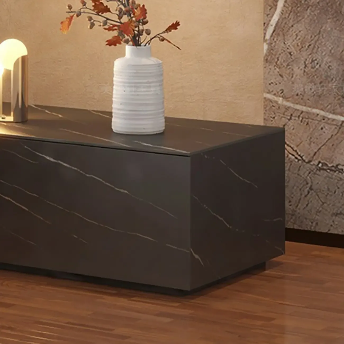 Modern Stone Bedside Table with Large Storage Drawer Image - 14