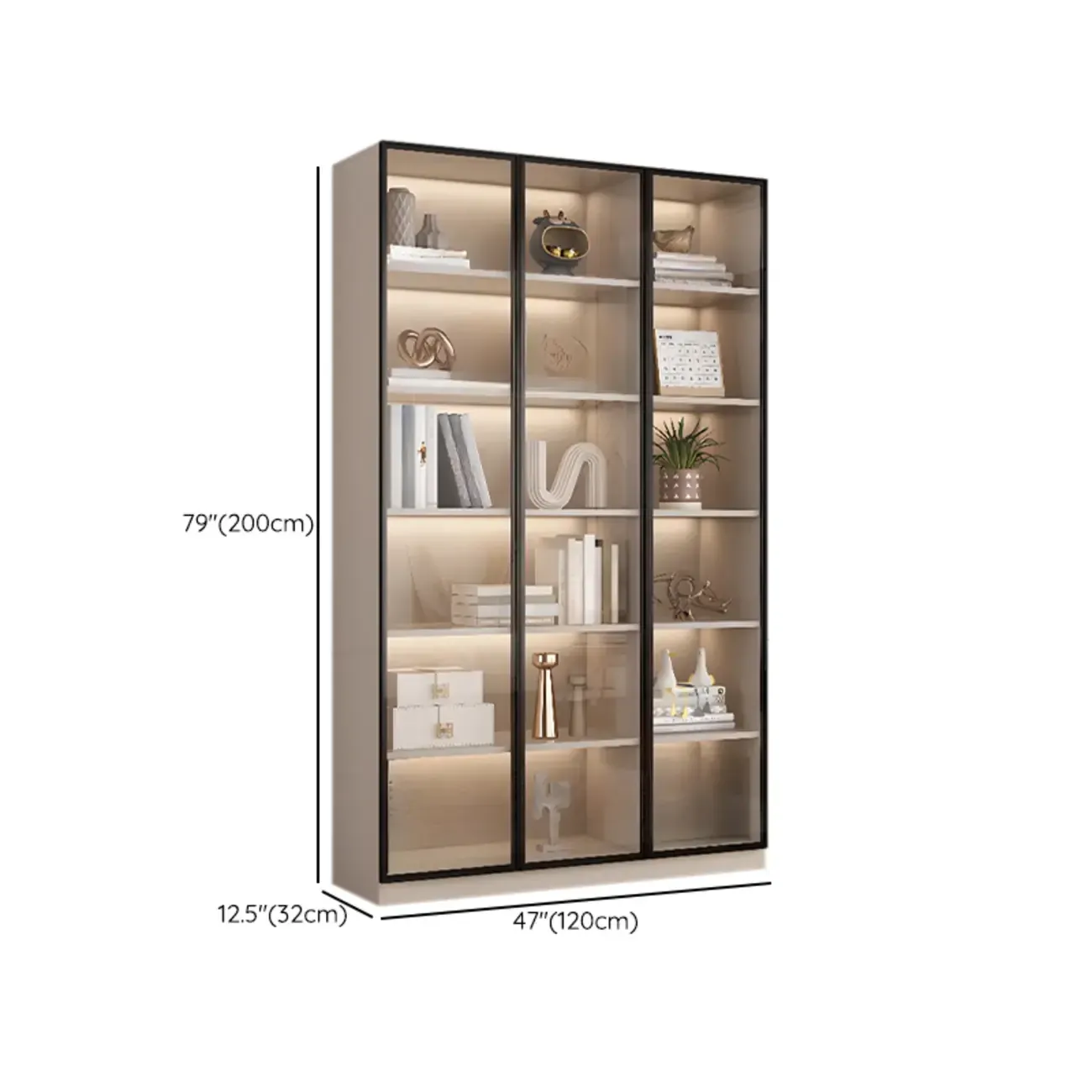 Elegant Natural Wooden Display Cabinet with LED Lighting Image - 32