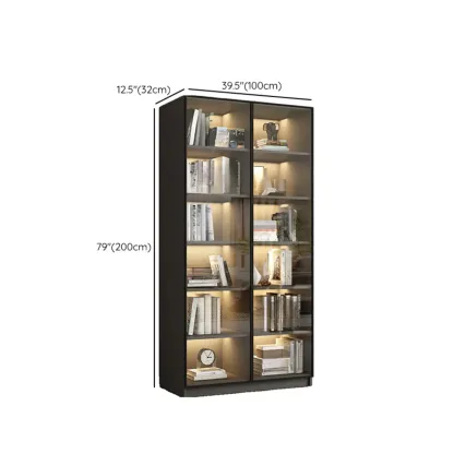 Modern Black Glass Display Cabinet with Shelves Image - 35