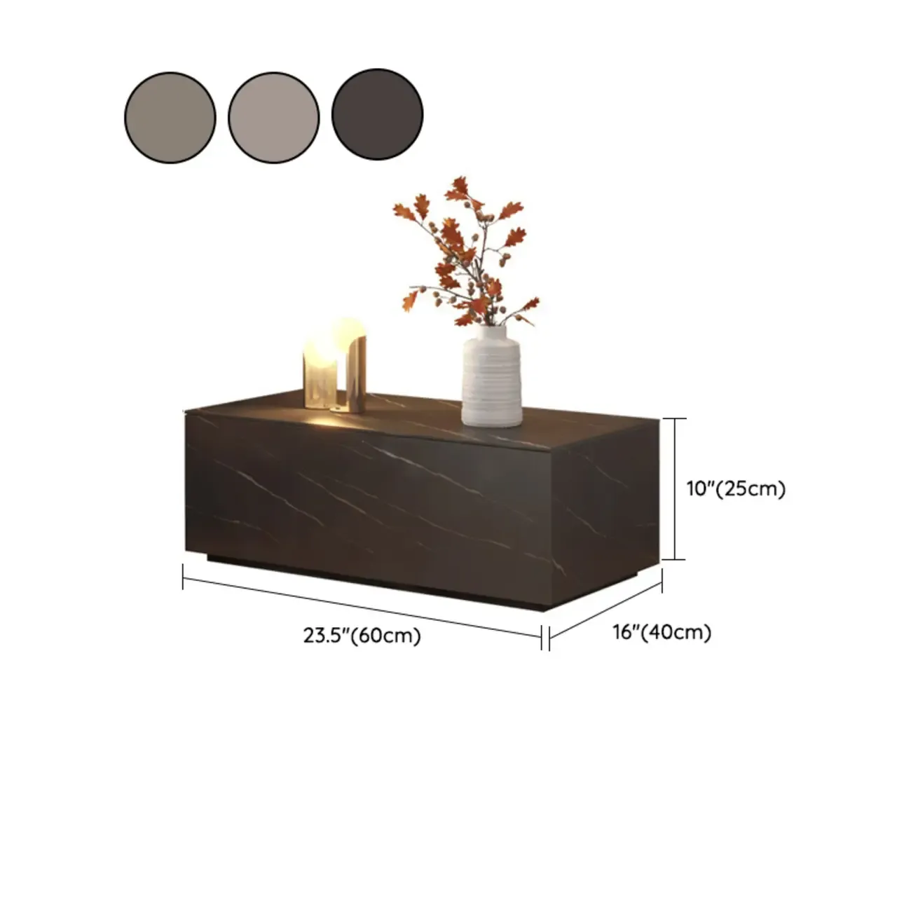 Modern Stone Bedside Table with Large Storage Drawer #size