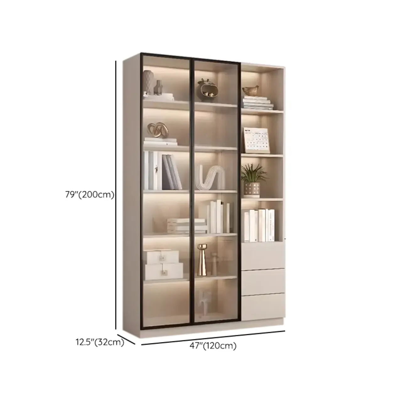 Elegant Natural Wooden Display Cabinet with LED Lighting Image - 33