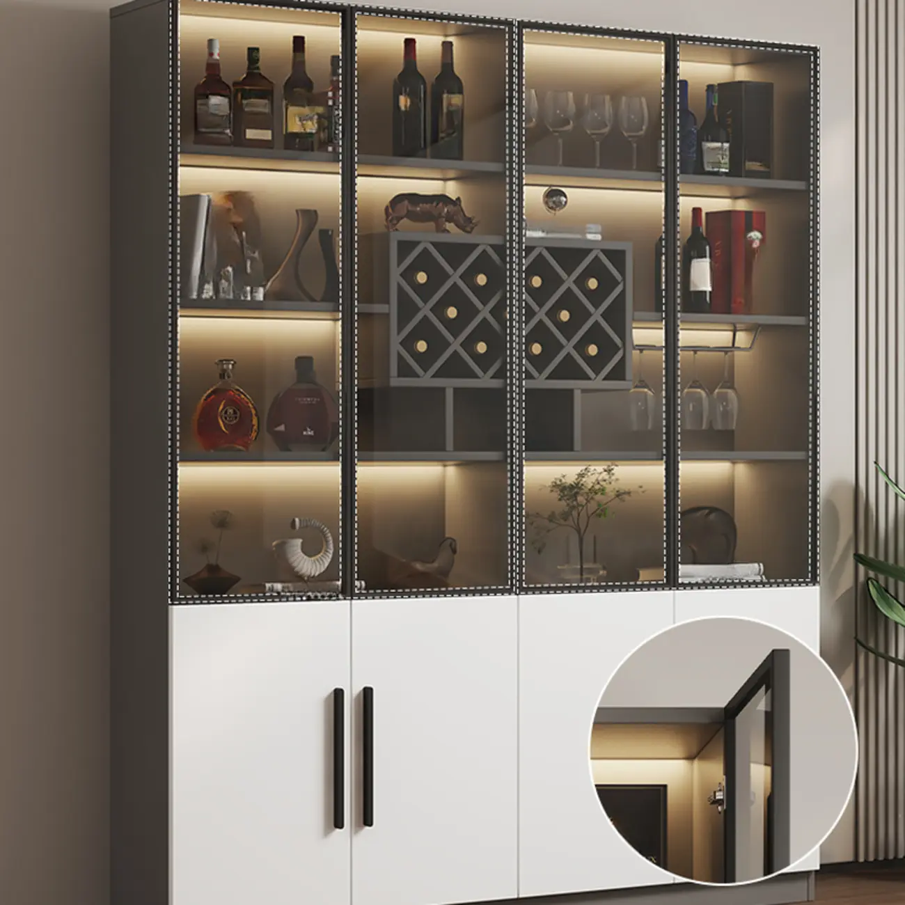 Modern Slab China Display Cabinet with Stemware Stand Image - 9 | homeyfad