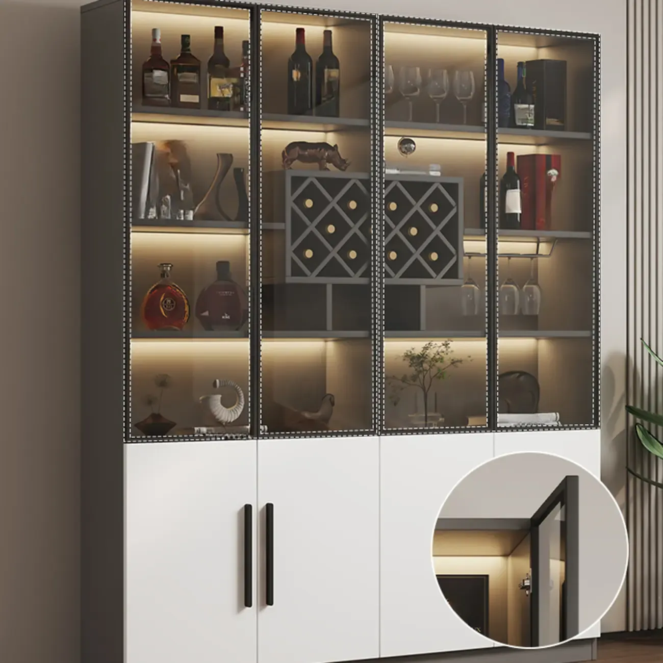 Modern Slab China Display Cabinet with Stemware Stand Image - 9