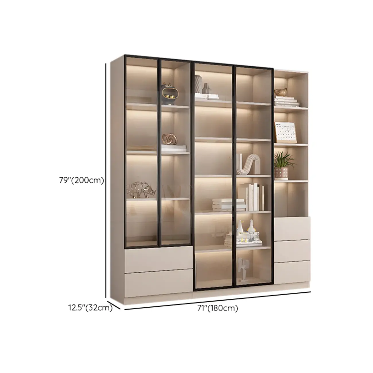 Elegant Natural Wooden Display Cabinet with LED Lighting Image - 35 | homeyfad