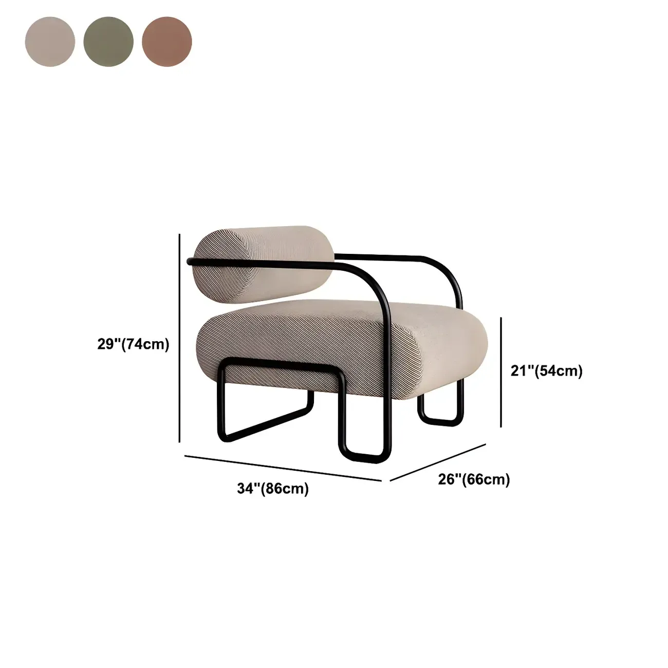 Industrial Leather/Velvet Accent Chair with Metal Frame #size