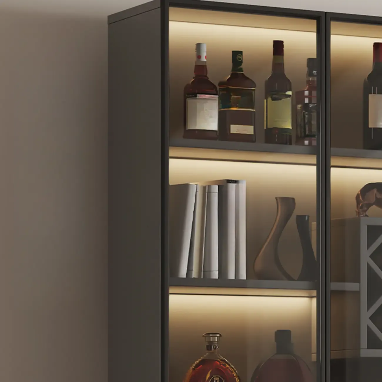 Modern Slab China Display Cabinet with Stemware Stand Image - 12