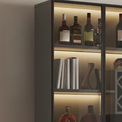 Modern Slab China Display Cabinet with Stemware Stand Image - 12